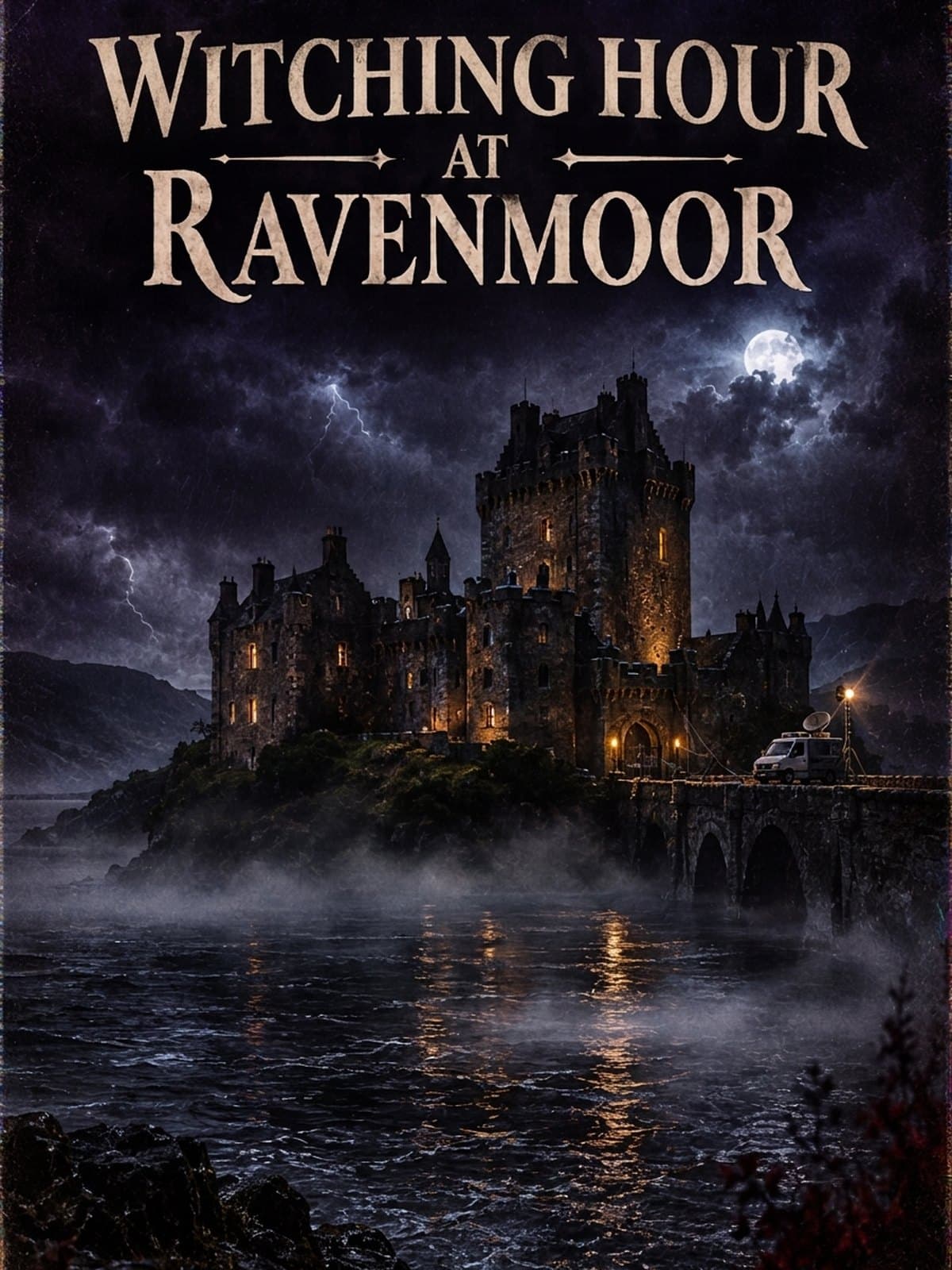 Cover image: Witching Hour at Ravenmoor, a castle at night in the fog