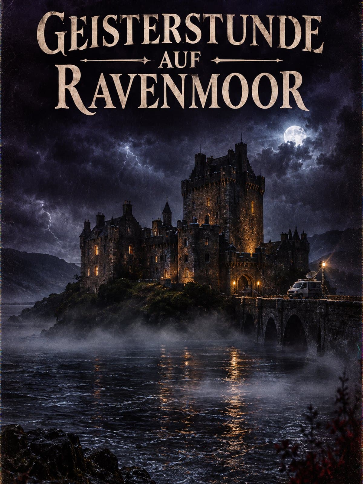 Titelbild: Geisterstunde auf Ravenmoor, ein Schloss bei Nacht im Nebel